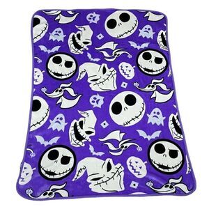 Disney Nightmare Before Christmas TNBC Purple Jack Oogie Plush Blanket 49" x 35"